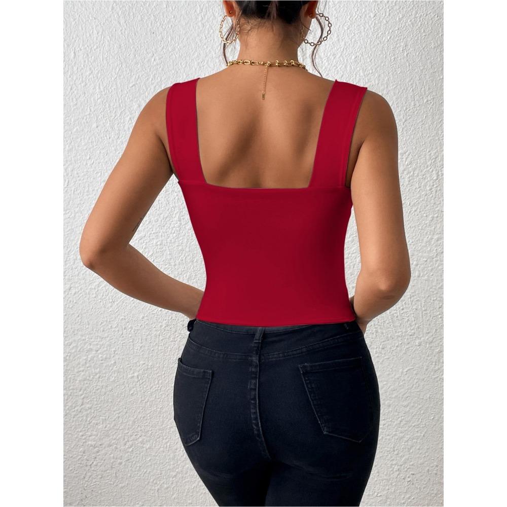 Čtvercový výstřih Tílko Široká ramínka Crop Tops Ženy Léto Košilka Jednobarevná Košilka Módní tubus Dámská zkrácená vesta bez rukávů Y2K Oblečení