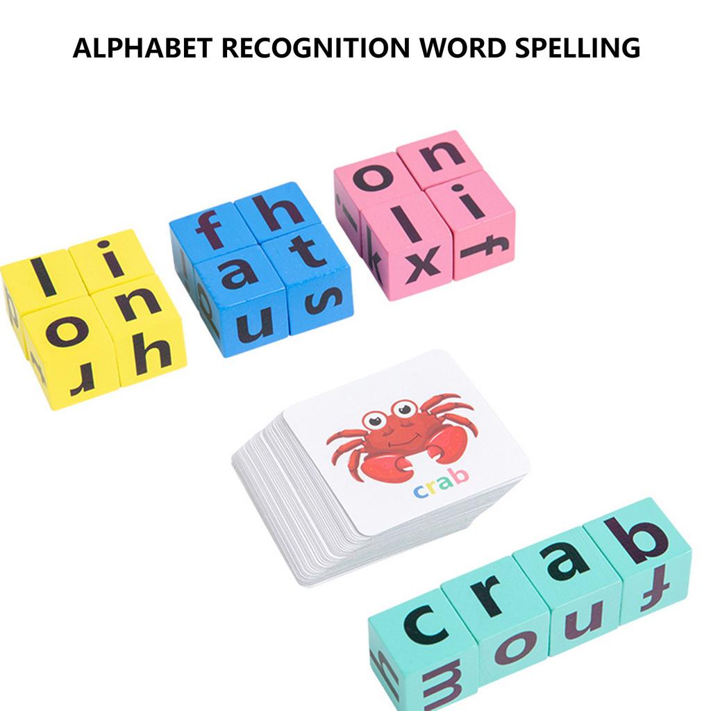 Matching Letter Game Spelling Reading English Alphabet Wooden Letters Card Mat- Game Children Pre-school Learning Language Toys