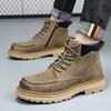Autumn Winter New Pig Leather Boots Men British Fashion Casual Outdoor Work Boots Man Solid Color Designer Platform Shoes Male