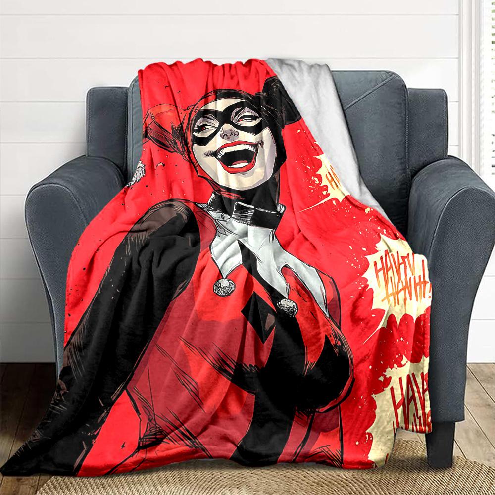 1pc Harley Quinn Joker Flannel Throw Blanket - HD Printed Lightweight Soft Warm All-Season Blanket for Sofa, Bed, Travel, Camping 134