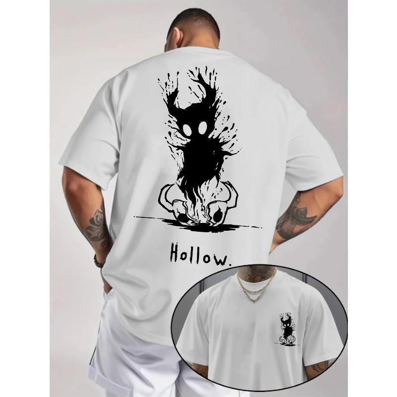 European sizes Men's Trendy Casual Crew Neck Comfortable Sports T-Shirt • "HOLLOW" Hollowed Out, Letter Cartoon Front And Back Print • Daily