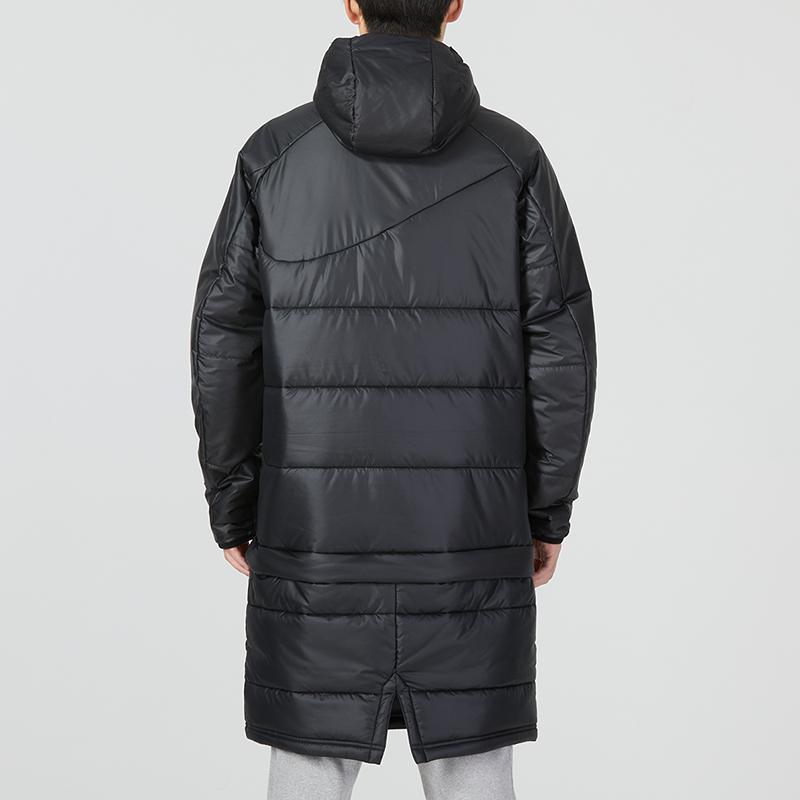 Nike Jednobarevný sportovně ležérní dlouhý bavlněný kabát s kapucí Pánské kabáty Černý DJ6307-010