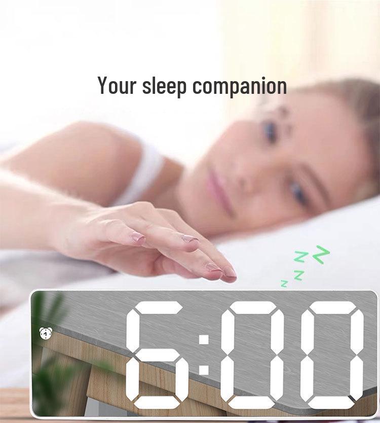 Multi-Function LED Mirror Alarm Clock with Makeup Mirror, Battery or Plug-In Options (Model: 0711-0712)