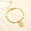 1-piece Gold Color Round Bead Oval Pendant Bracelet, Suitable for Women's Religious Prayer Holiday Accessories Jewelry