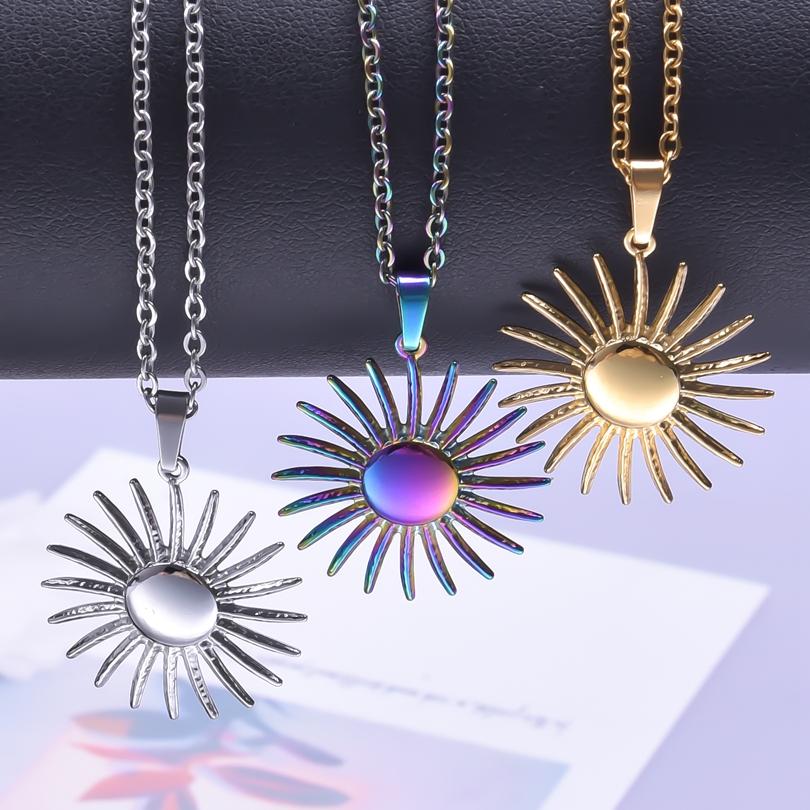 Sun Necklaces For Women/Men Accessories Stainless Steel Jewelry Pendant Choker Necklace Chain On The Neck Decoration Collar Gift