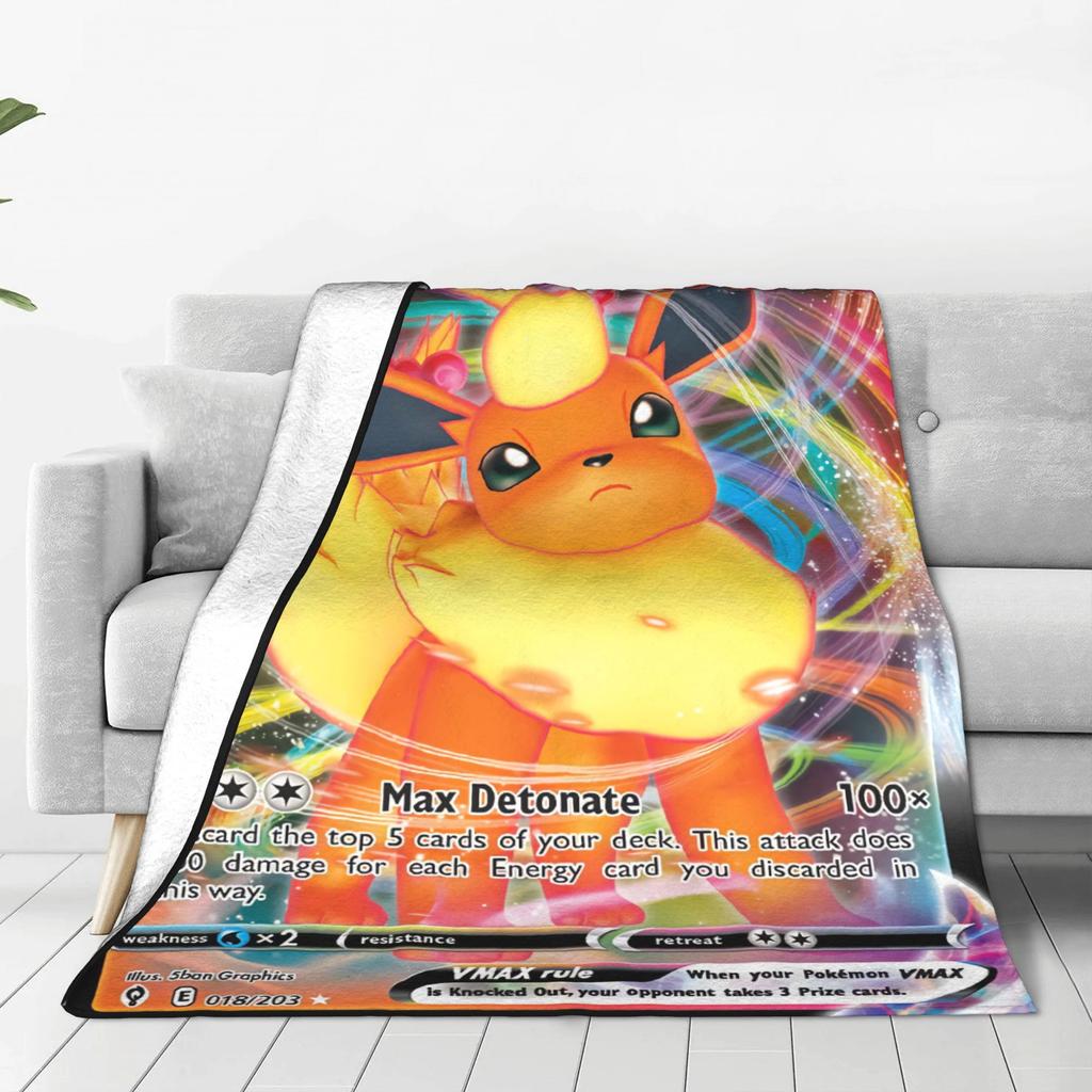 Pokemon Flareon GX Deken Super Warme Comfortabele Pluche Worpdeken Voor Kind Woonkamer Flanellen Sprei Bedsprei
