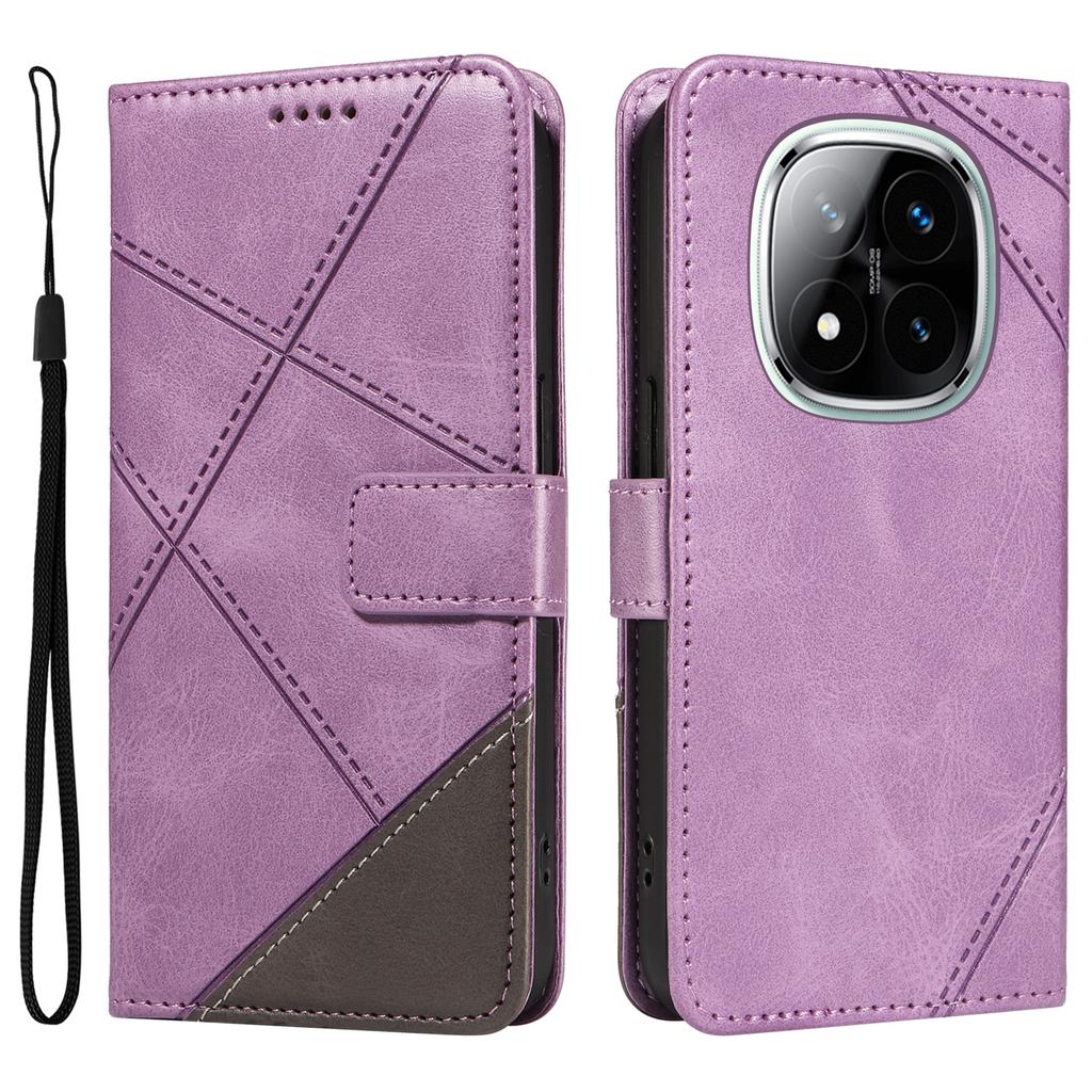 For Xiaomi Redmi Note 14 Pro+ 5G/Note 14 Pro 5G/Poco X7 5G Case Leather Geometric Line Wallet Phone Cover with Wrist Strap
