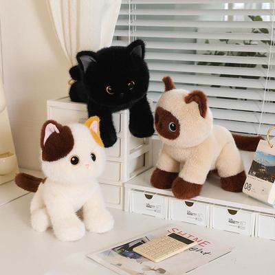 Cute Cat Plush Toy Trio: Siamese, Black, and Calico Soothing Dolls for Kids