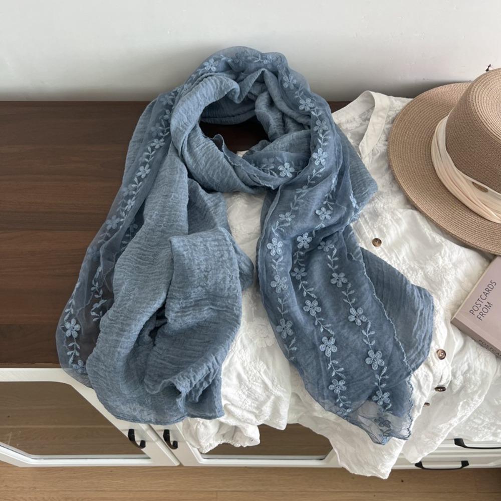 Cotton Linen Lace Patchwork Scarf Long Shawl and Wrap Fashion Thin Gauze Scarf  for Women