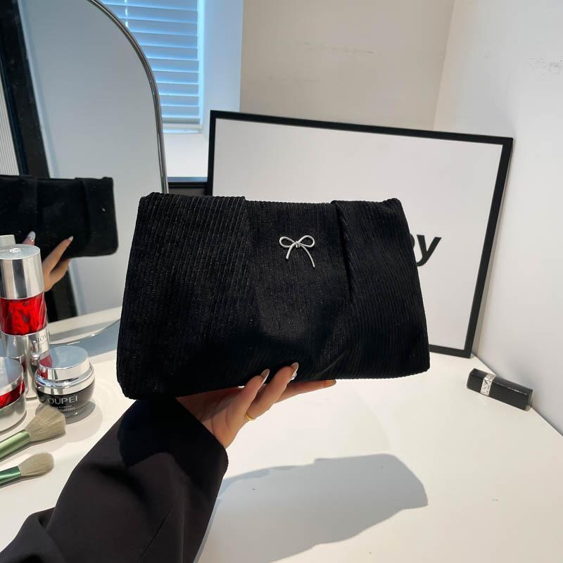 Bow Decoration Women Evening Clutch Bag Corduroy Evening Purse Large Capacity Soft Clutch