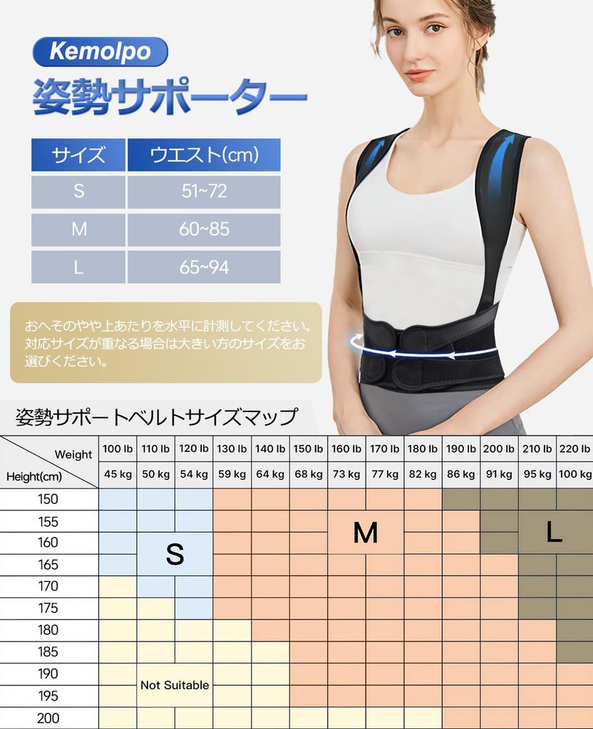 Kemolpo Posture Support Belt for Rounded Spine Easy to Put On and Take for Men and Women Hunchback, Shoulders, Support, Off, Breathable, Stretchy,