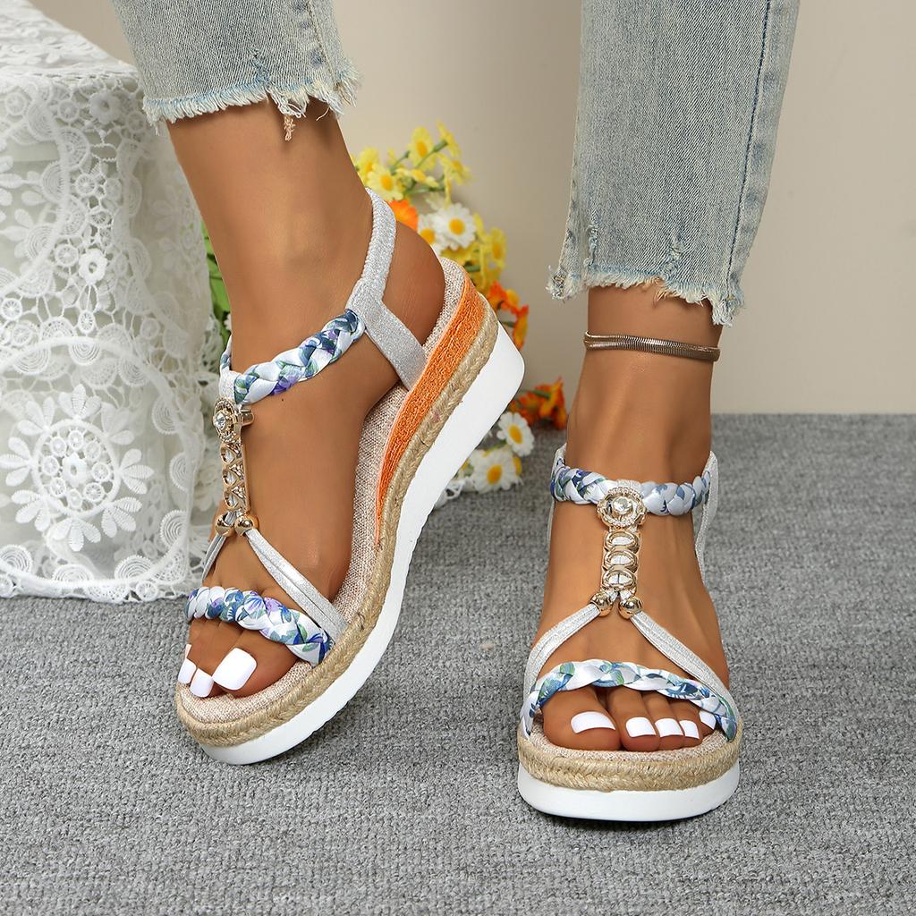 Fashion Women Wedge Sandals Summer 2024 Braided Band Platform Gladiator Sandals Woman Thick Bottom Beach Shoes Women Sandalias De Mujer