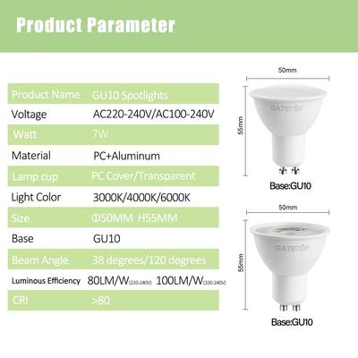 5PCS Hight Lumen GU10 LED Spotlight 7W AC220-240V 100-240V Warm White No Flicker Replaceable 40W Halogen Lamp for Track Lighting
