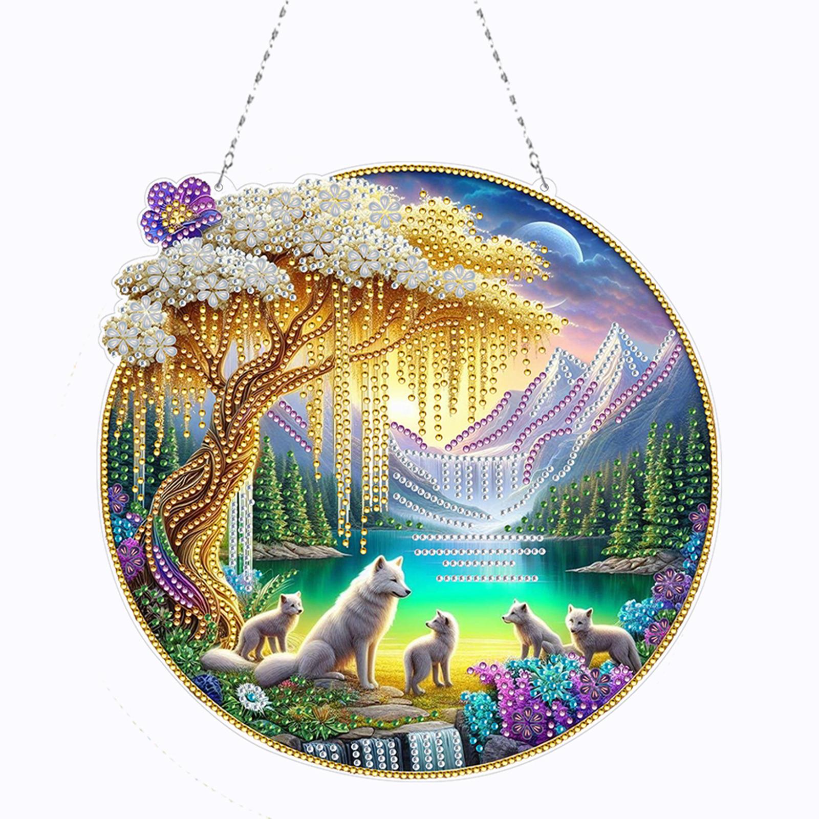 

Landscape Double Sided Effect Diamond Drawing Hanging Ornament Diamond Art Hanging Pendant Home Windows Decor for Kid DIY Craft
