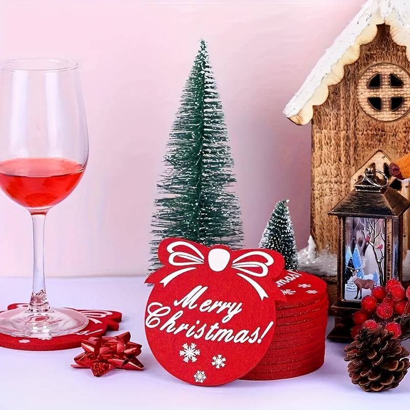 10pcs Festive Red Felt Coasters with Snowflake Design, Absorbent Christmas Coasters, Suitable for Holiday Drink Decoration