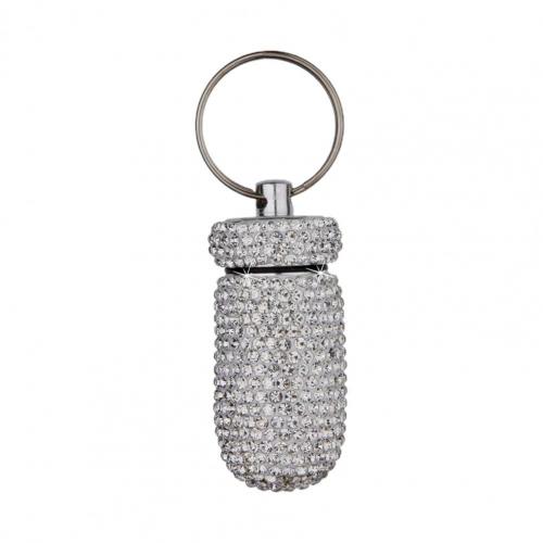 Medicine Organizer Bottle Pill Box Tablet Holder Sparkling Fine Workmanship Full Rhinestone Aluminum Alloy Vial for Hiking