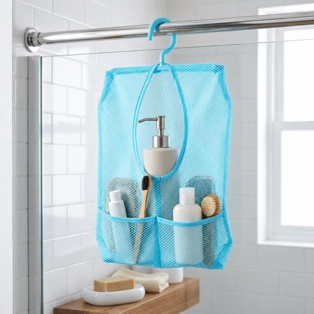 Mesh Fabric Hanging Storage Bag Blue Storage Hanging Net Mesh Organizer Bag Kitchen Organization