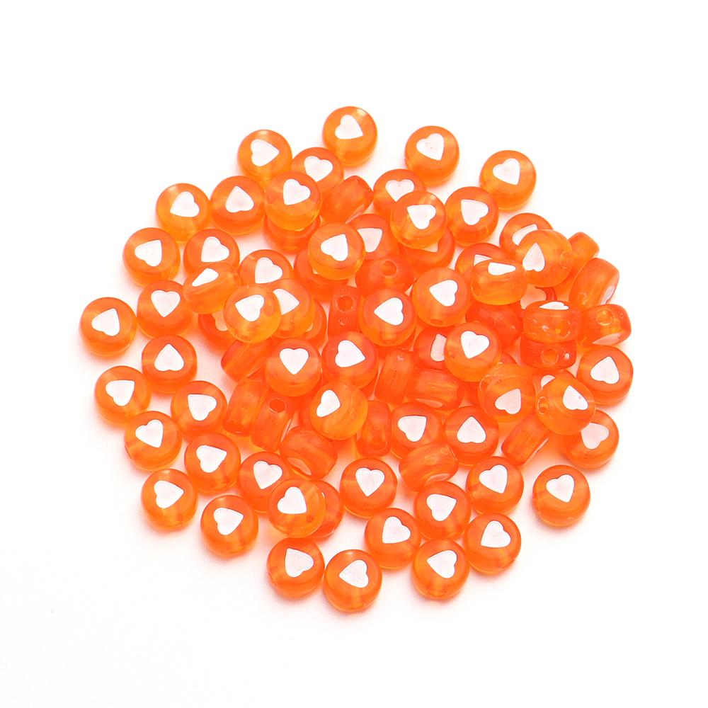 100pcs/lot 7mm Acrylic Beads Colored Transparent Heart Pattern Loose Flat Round Beads For Craft Bracelet Making DIY Jewelry Gift