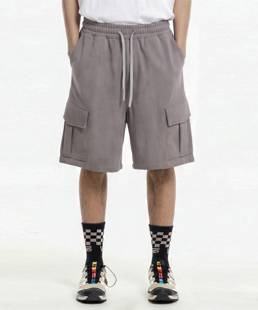 CREAM SODA LAB Pigment Cargo Bermuda Elastic Pants Grey
