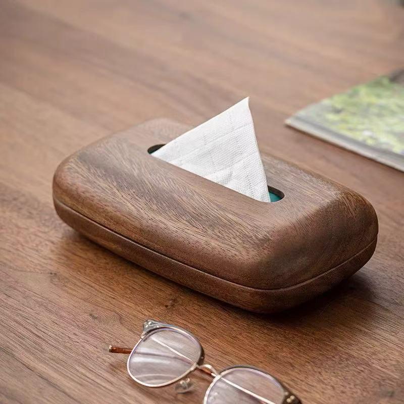 Walnut Tissue Box Cover - Modern Vintage Design, Premium Wood, For Desk & Bathroom Decor. Easy Refill, Polished Finish