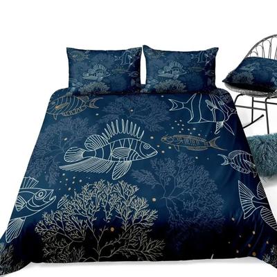 Ozean Element Bettwäsche Sets Unterwasserwelt Bettbezug Kissenbezüge Fisch Seetang Bettdeckenbezug Queen Size King Size