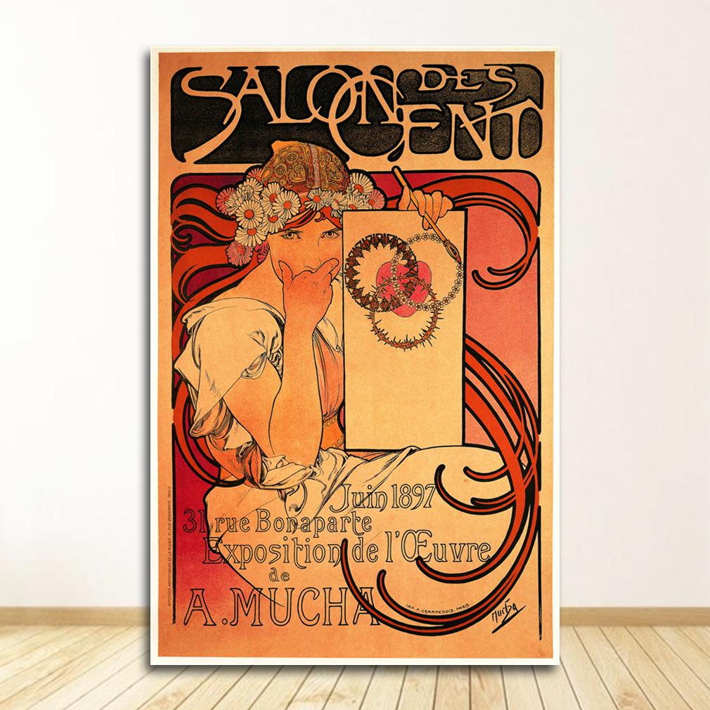 Vintage Room Decor Cloth Fabric Wall Poster Print Silk Fabric Custom Alphonse Mucha Poster Canvas Poster Art Home Decoration