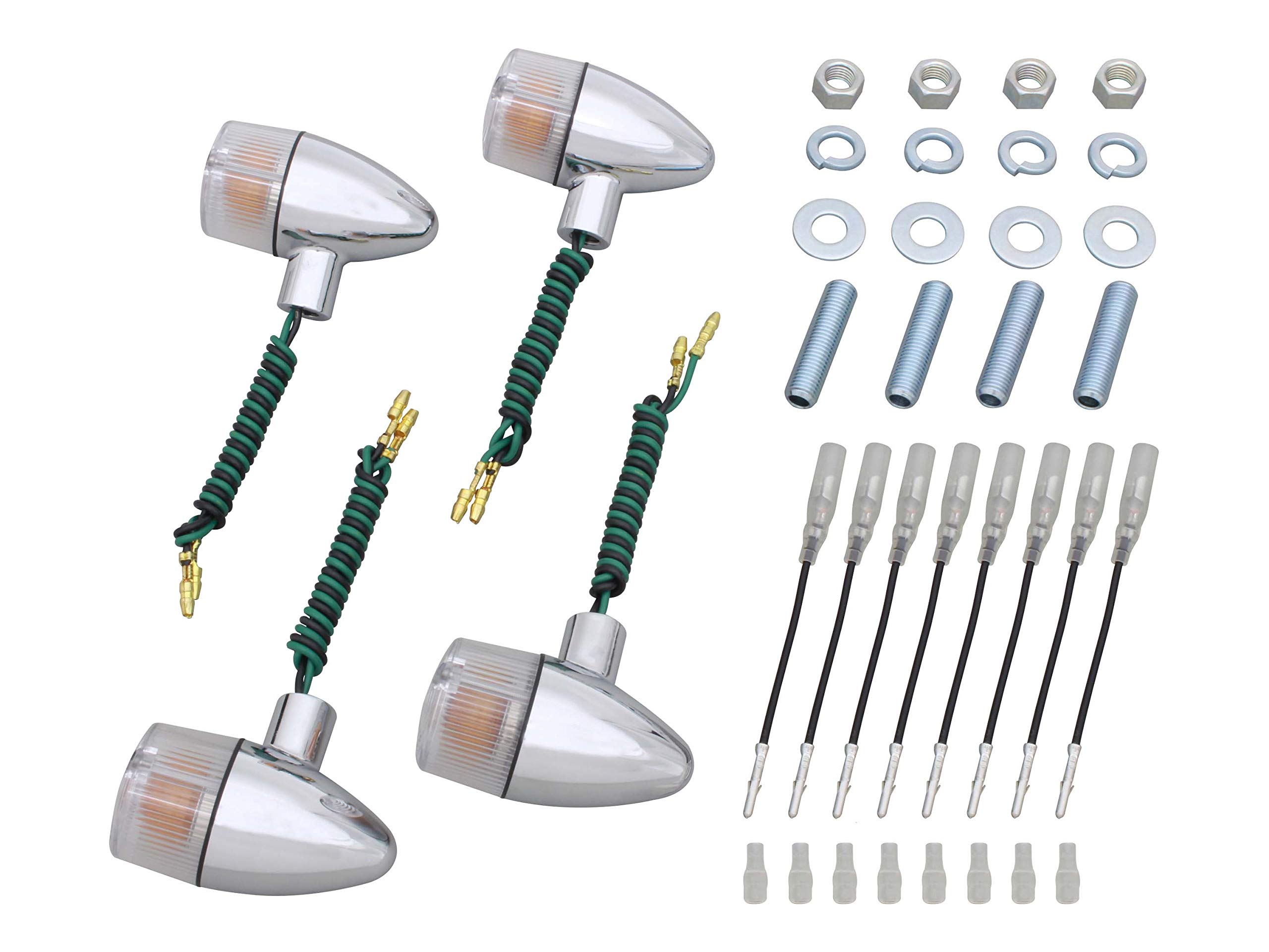 

POSH FAITH Motorcycle Turn Classic Turn Set of Chrome 195099 Signals, Bullet-Type Signals, Semi-Universal 4, M10, Body/Clear Lens,