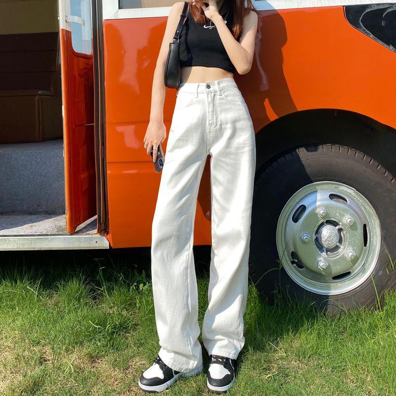 

Women s White Wide-Leg Jeans: 2025 Summer Style, High-Waisted, Loose, Slimming, Floor-Length Trends XS