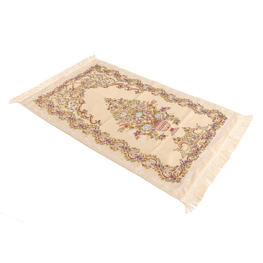 Prayer Rug Multipurpose Elegant Embroidery Decorative Tassel Double Layer Muslim Prayer Mat for Hall Home Camping Beige