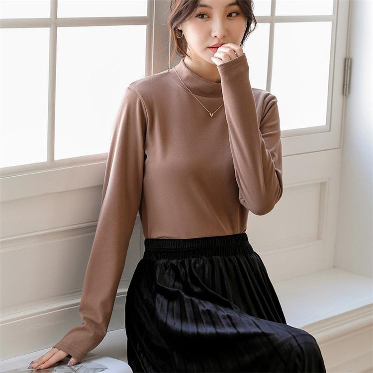 Warm Half High Collar Thick Paragraph Bottoming Shirt Women's Autumn Winter Women's High Elastic Inner Lap Long Sleeve T-shirt Female