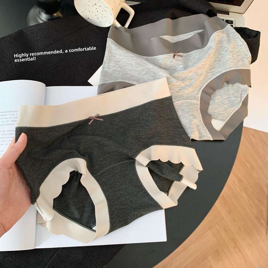 Women's Spring and Autumn Simple Color Collision 10A Antibacterial Extended Crotch Waist Non Trace Briefs