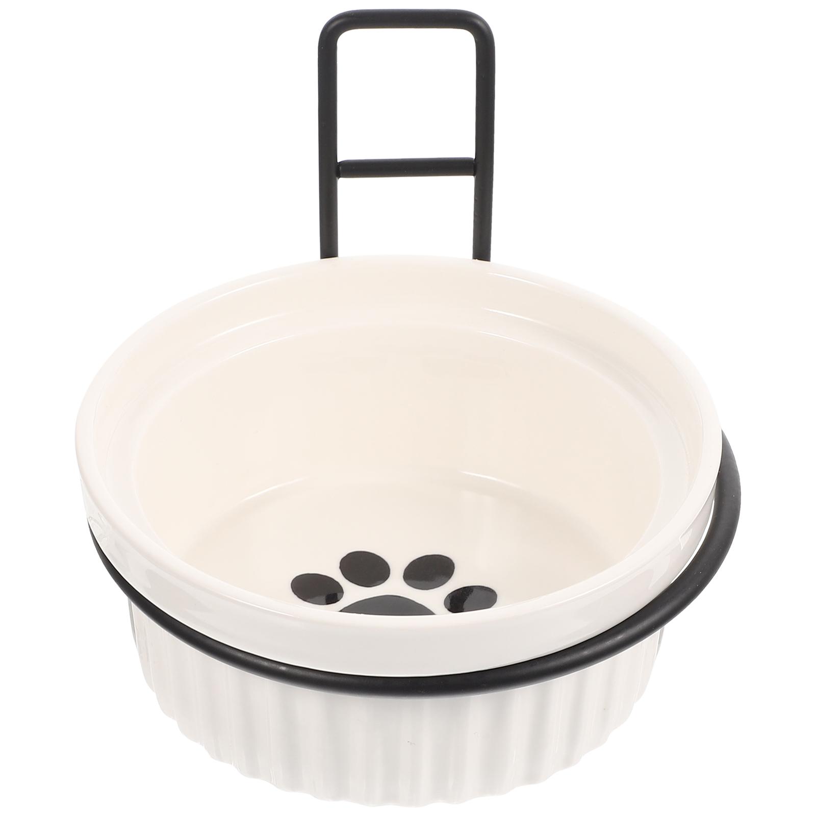 

Ceramic Iron Pet Feeding Bowl Hanging Design Adjustable Height Wall Food Bowls Cat Dishes Pet Accessories Cat Bowl With 12X12X5.5CM білий