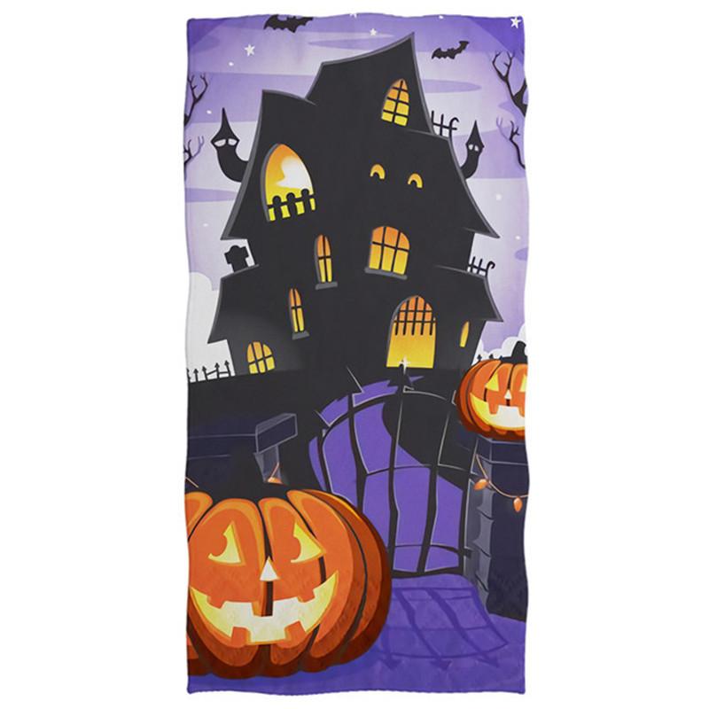 Halloween Theme Beach Towel Skull Pumpkin Castle Witch and Ghost Design Large Soft Quick Dry Bath Towel for Women Girls Kid Gift