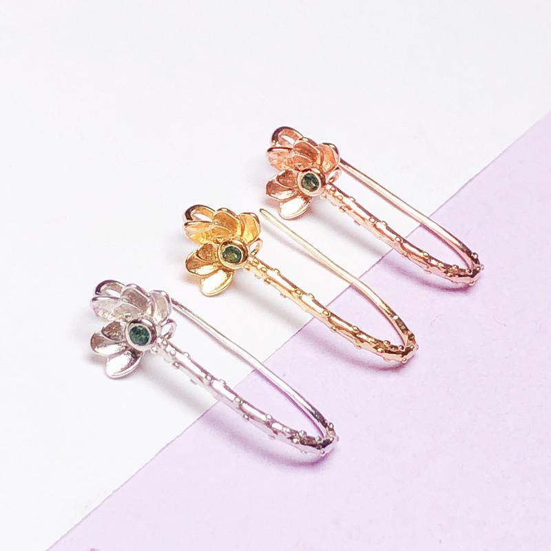 Sterling Silver S925 Jade Amber Flower Clip with Long Needle Buckle