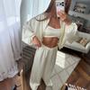 Completo autunnale nuovo transfrontaliero da donna, giacca con cerniera a maniche lunghe larga, top con temperamento, pantaloni a gamba larga, set da due pezzi