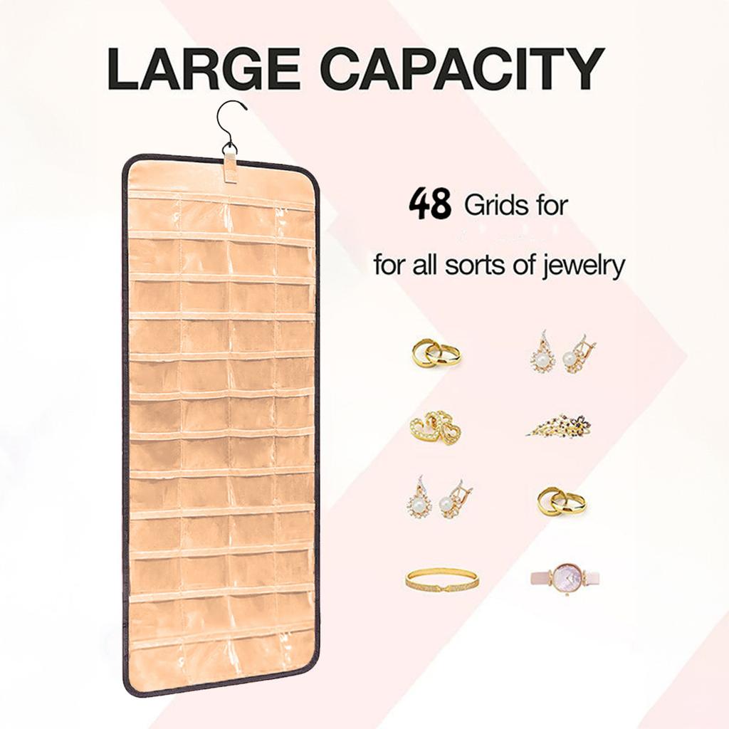 48 Pocket Oxford Fabric Double Sided Hanging Jewelry Organizer Storage Necklace Earring Necklace Bracelet Ring Organizer