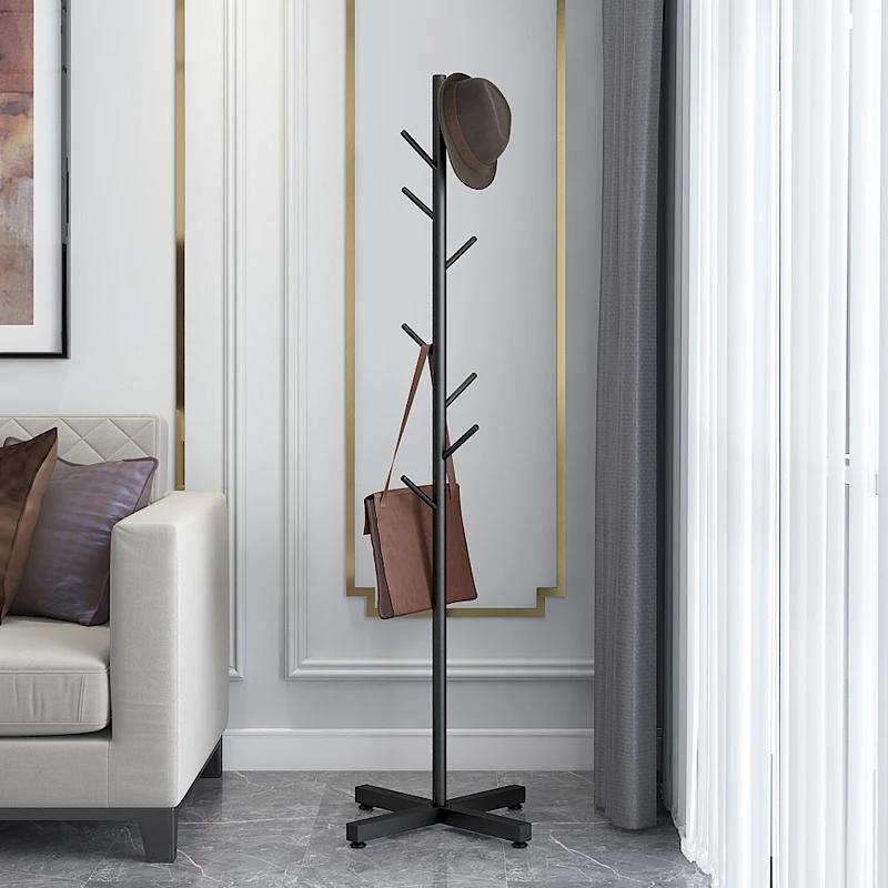 Iron Floor Coat Rack with Marble Accent - Elegant Bedroom Furniture, Storage for Clothes, Caps & Accessories, Metal Shelf