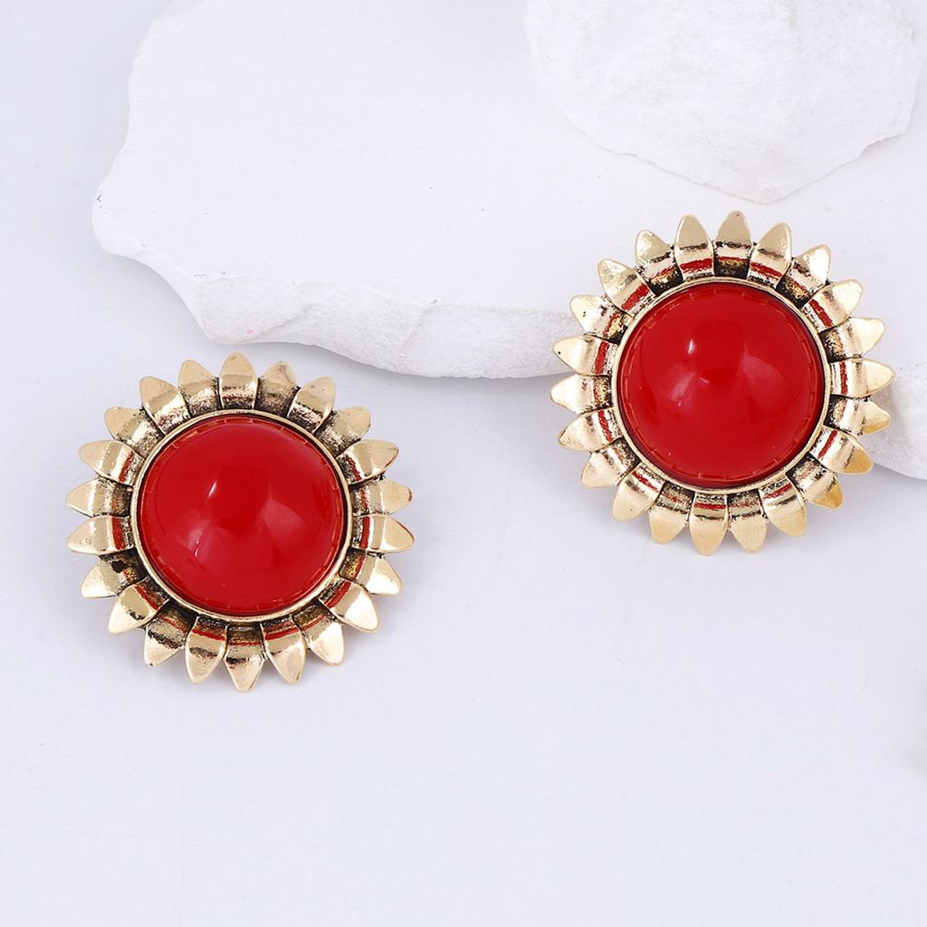 Personalized retro light luxury high-end design sense resin alloy geometric sunflower temperament women's stud earrings