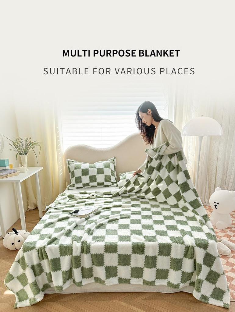 Panda Plaid Plush Flannel Blanket - Thick, Comfortable, and Cozy for Autumn and Winter
