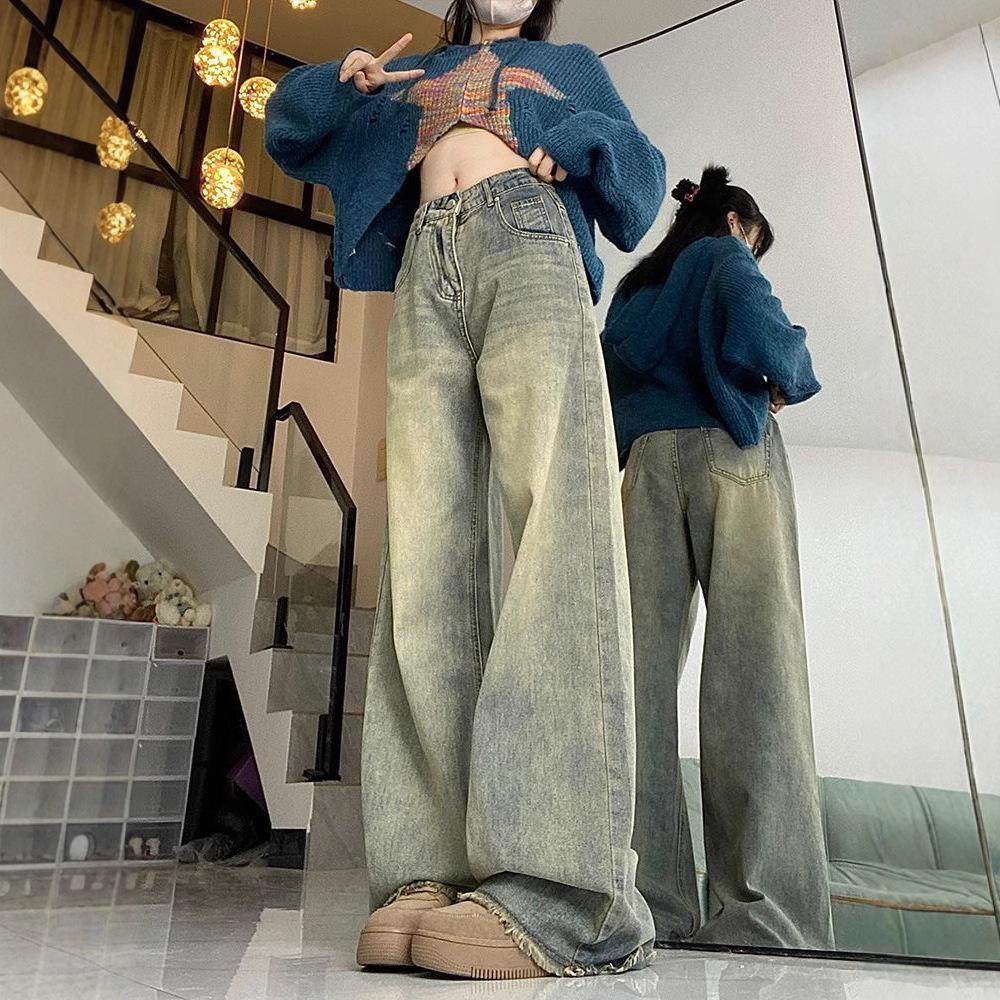 Women's High Waist Wide Leg Jeans Vintage Straight Denim Pants Y2K Loose Fit