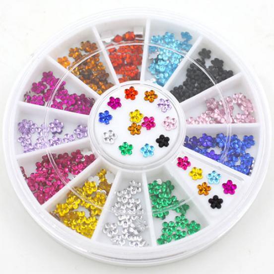 Strass multicolores à paillettes, clous de fleurs, roue de manucure, décorations Nail Art