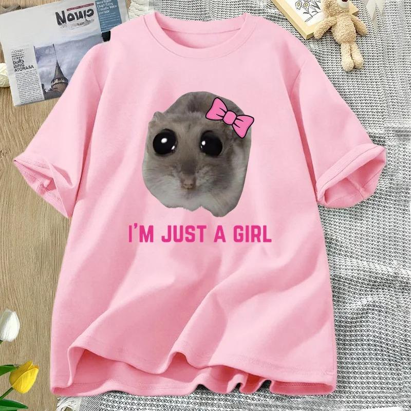 Im Just A Girl Hamster Meme TShirt Funny Unisex Tees Short Sleeve Casual Streetwear Women Tshirts and Polos