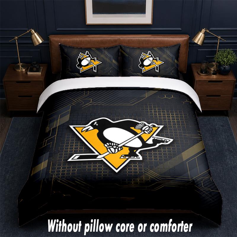 Pittsburgh Penguins Design Bed Bedding Set 1 Duvet Cover + 2 Pillowcases Soft Breathable Household Bed Linens