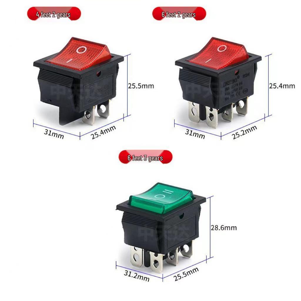 KCD4 Rocker Switch, Double Pole, 16A, 4/6 Pin with Light