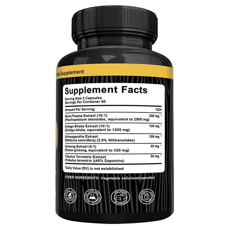 Estratto di Muira Puama (10:1) Integratore Alimentare, Con Estratto di Ginkgo Biloba, 120 Capsule per Flacone