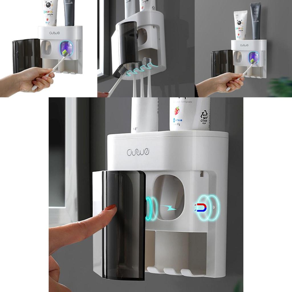 Wall Mounted Toothpaste And Toothbrush Holder With Magnetic Closing Function For Family Use