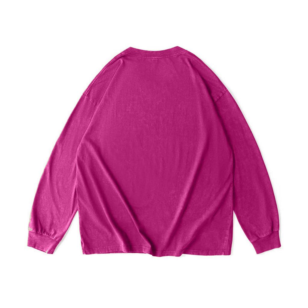 Men's And Women's Casual High-weight Washed Distressed Long-sleeved Men's Off-the-shoulder Retro Loose Round-neck All-cotton Top