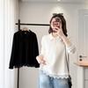 Plus Size Women's Lace Hem Sweatshirt Long Sleeve Spring Cotton T-shirt Versatile Lapel Top