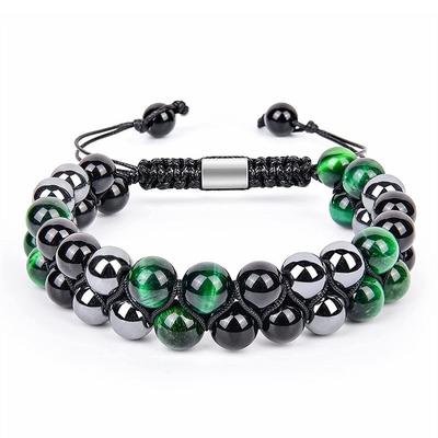 Pulsera de Triple Protección Pulsera de Cuentas de 8 mm Pulsera de Ojo de Tigre Obsidiana Negra Hematita para Hombres Mujeres Pulsera de Cristal Curativo