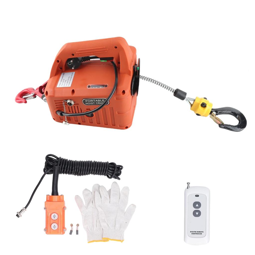 Electric Hoist Portable Power Electric Winch Crane with Remote Control 500KG Capacity 7.6M Maximum Lifting Height 1500W